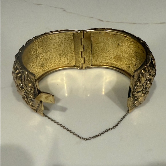 Whiting and Davis Bangle Floral Bracelet With Safety Chain - Picture 9 of 9